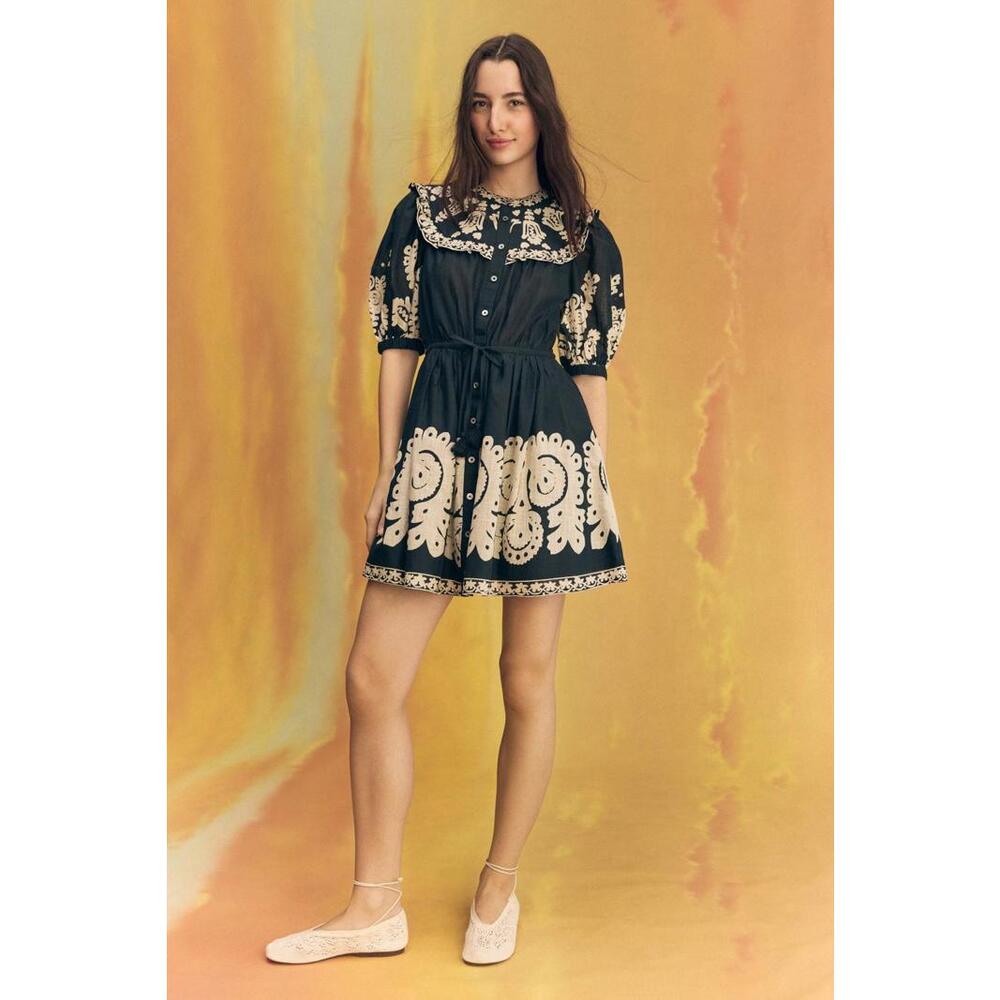 Sea NY x RTR Black Cotton Puff Sleeve Mini Dress Size XS - Picture 1 of 5